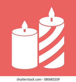 Romantic candle with lines. Flat white icon vector illustration EPS10 on red background