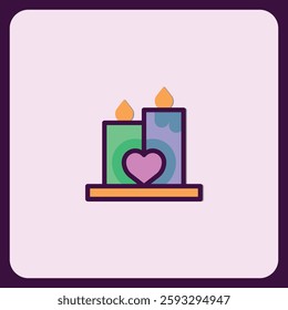 Romantic Candlelight Icon Design, Two Candles with Heart