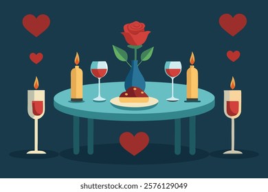 Romantic Candlelit Dinner Setup with Wine and Rose Decoration