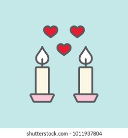 romantic candles color line flat icon on blue background