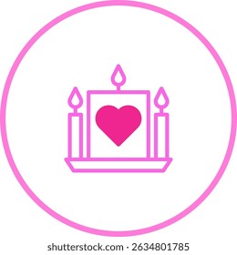Romantic Candles with Heart Symbol: An Elegant Line Art Illustration for Valentine's Day