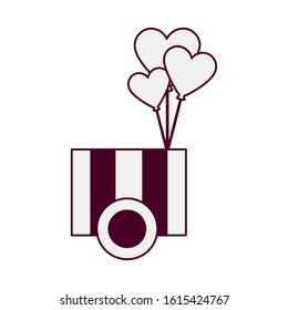 romantic car with heart balloon isolated icon, vector illustration