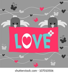 Romantic card with birds