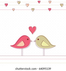 Romantic card with birds in love