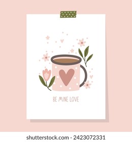 Romantic card with a cup of coffee. Vector illustration