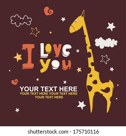 Romantic card with cute giraffe