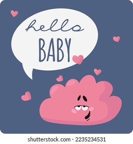 Romantic card. Cute loving cloud hearts poster