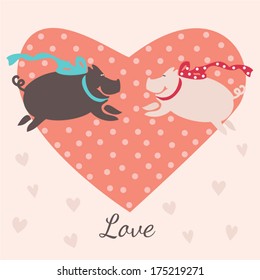 Romantic card - Cute pigs