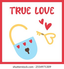 Romantic Valentine’s Card. Valentine’s Day Card. Lock with keys and hearts. For Flyers, Sales, and Promotions. Trendy vector illustration