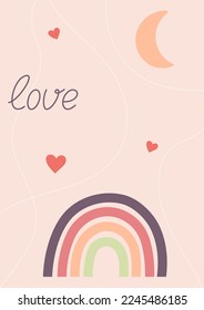 romantic card design with rainbow and hearts