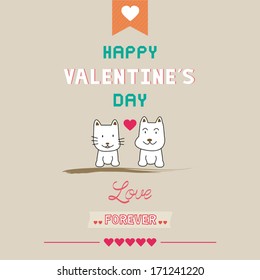 Romantic card with dog and cat. For valentine day.