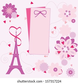 Romantic card with Eiffel Tower on floral background for Valentine's day