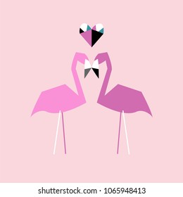 Romantic card with flamingo. Vector illustration