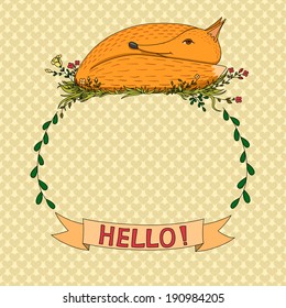 Romantic card with fox frame