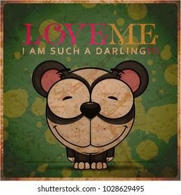 Romantic card with  funny cartoon panda. Vector illustration.