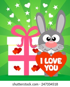 Romantic card with funny rabbit vector