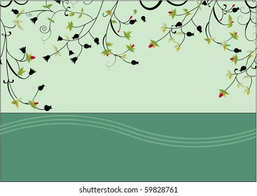 a romantic card with green background and swirls