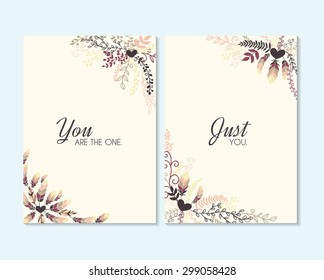 Romantic card with heart and floral elements. Love you.