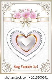   Romantic card with heart and flower in frame with ornaments for Valentine's Day. Vector illustration
