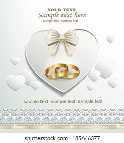 romantic card with heart and wedding rings