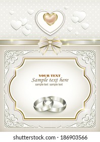romantic card with heart and wedding rings 