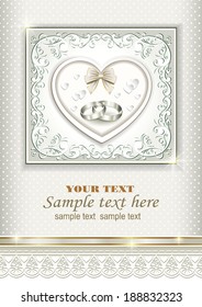 romantic card with heart and wedding rings