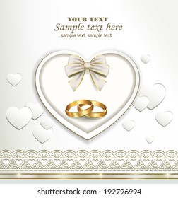 romantic card with heart and wedding rings