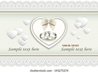romantic card with heart and wedding rings