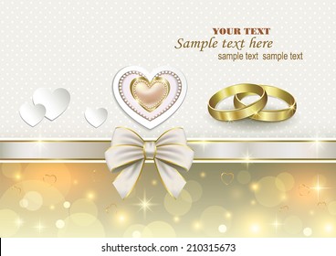 romantic card with hearts and wedding rings