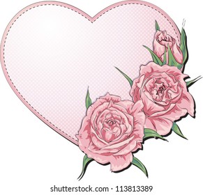Romantic card with love heart and roses. Vector eps 10