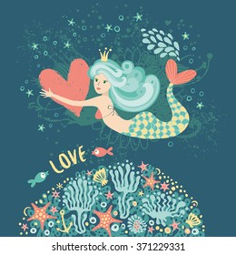 Romantic card with a mermaid.