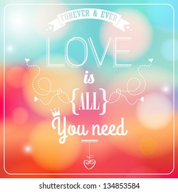 Romantic card on a soft blurry background. Vector image.