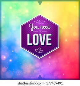 Romantic card on a soft blurry background. Vector image. 