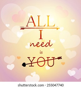 Romantic card on a soft blurry background. Vector image.