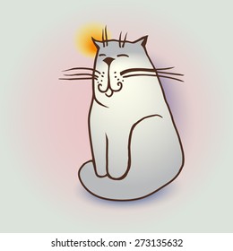 Romantic card with a picture of a cute stylized cat. Decor design greeting cards. Vector illustration.
