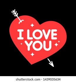 Romantic card with pink, neon, lamp style glowing heart and hand made font.