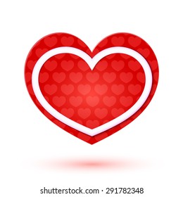 Romantic card with a red heart isolated on white background. Valentine's Day. Wedding. Vector illustration.
