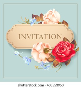 Romantic card with roses. Vector illustration.