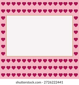 Plantilla de tarjeta romántica con un borde estampado de corazón rosa y un espacio blanco central enmarcado en oro. Ideal para el Día de San Valentín, diseños con temas de amor, invitaciones o tarjetas de felicitación.