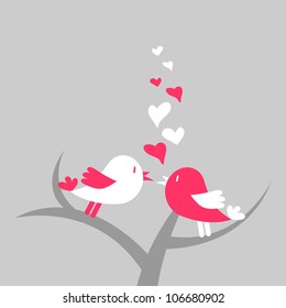 Romantic card with two birds