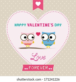 Romantic card with two birds. For valentine day.