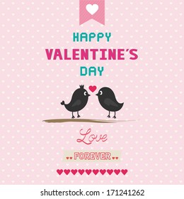 Romantic card with two birds. For valentine day.