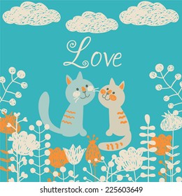 Romantic card with two cats 