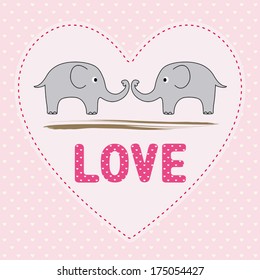 Romantic card with two elephants.