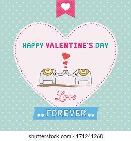 Romantic card with two elephants. For valentine day.