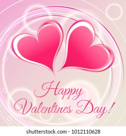 Romantic card with two hearts and a wish of a happy Valentine's Day
