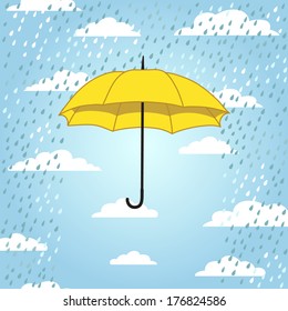 Romantic card with umbrella and rain. Vector illustration