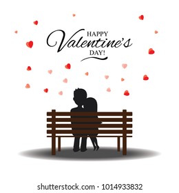 Romantic card for Valentine's day. Boy and girl on a bench. Vector illustration.