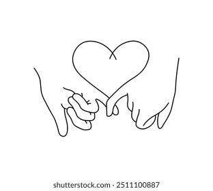 Romantic card for valentine's day.Line of hearts.Two hands holding each other showing a heart