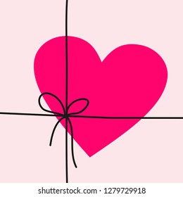 Romantic card. Vector card for Valentine's Day. Wedding card. Illustration of read heart on the box with bow.
